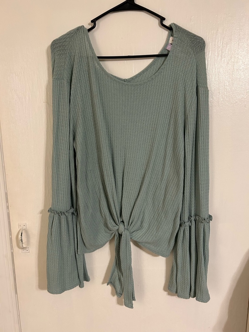 Alyx Light Sage Knit Long-Sleeve Tie-Front Top